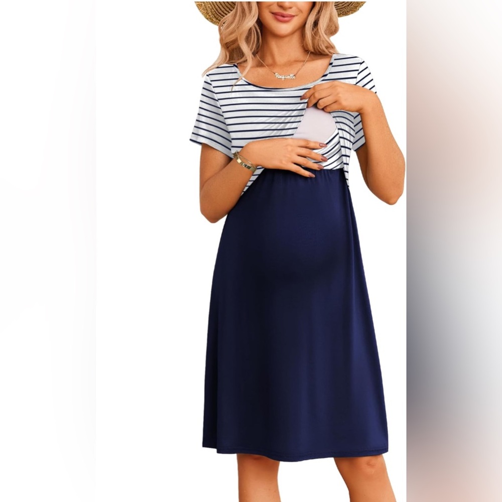 Navy and White Striped Nursing/breastfeeding Mini Dress